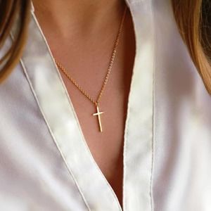 NEW 18K yellow gold filled cross religious pendant chain necklace jewelry